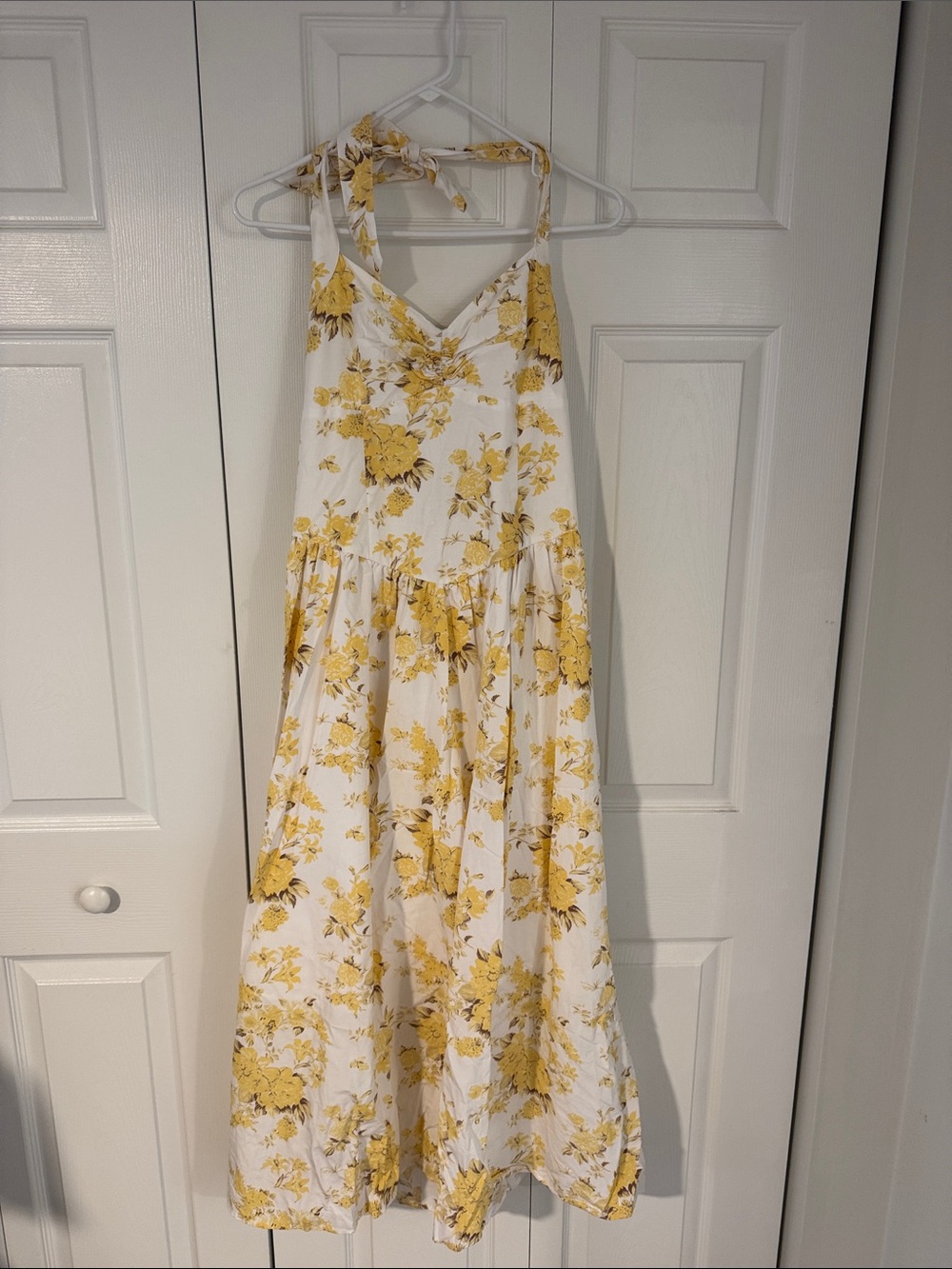 And Now This White Floral Halter Dress with Yellow Blooms